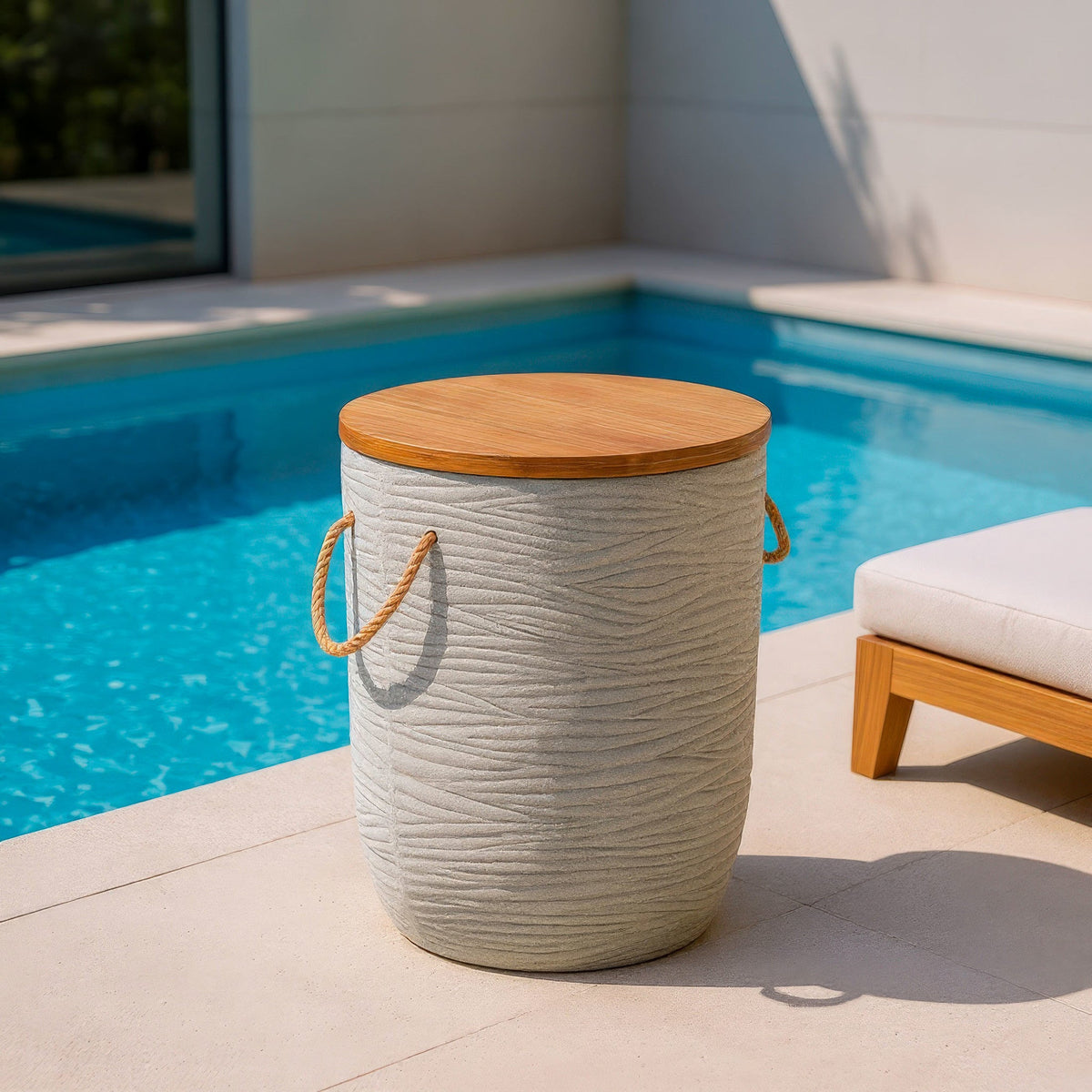 Biban Outdoor Patio Side Table, Natural & Gray