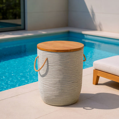 Biban Outdoor Patio Side Table, Natural & Gray