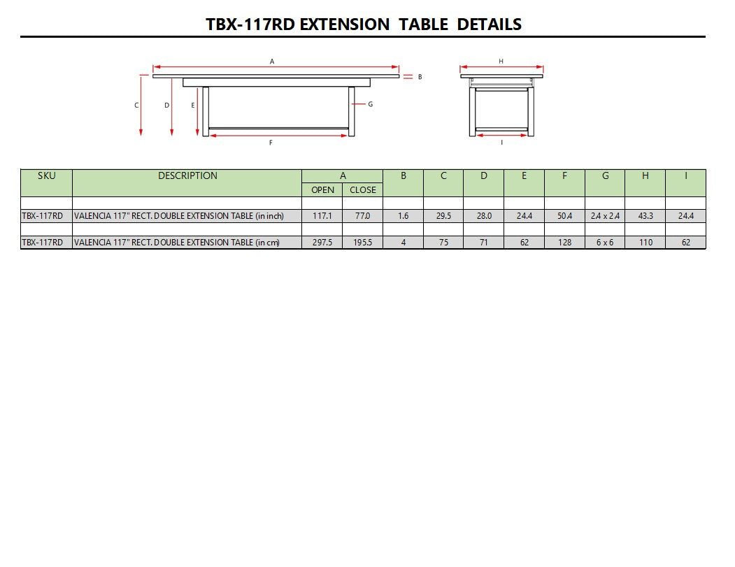 Anderson Teak Valencia 117" Rectangular Table w/ Double Extensions