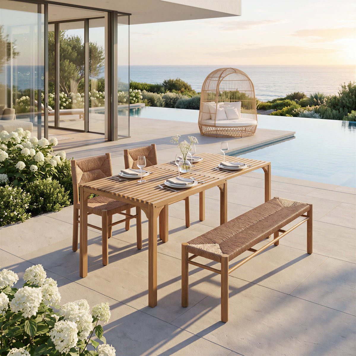 Iska Outdoor Patio Bench, Natural