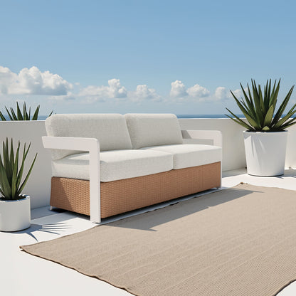 Gelo Outdoor Patio Sofa, White & Brown