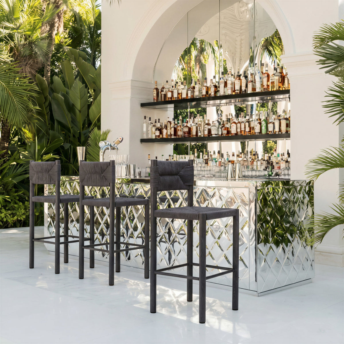 Iska Outdoor Patio Barstool, Set of 2, Black