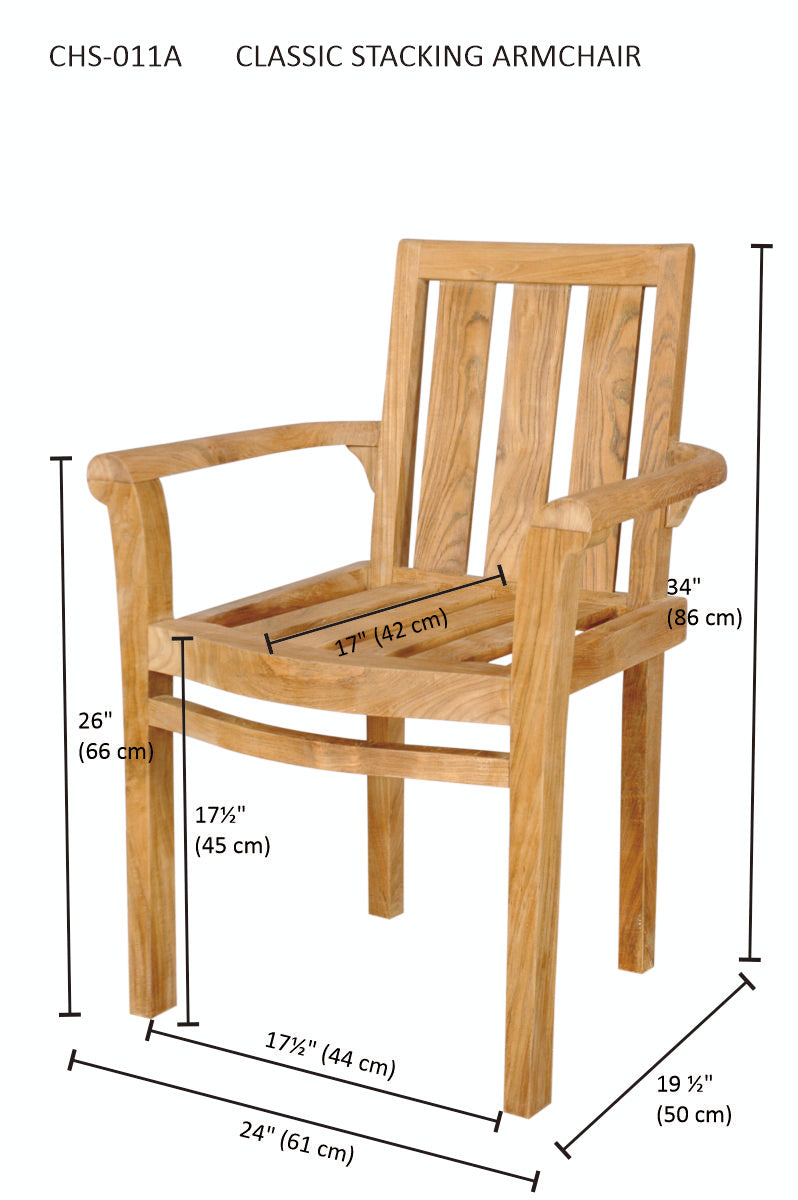 Anderson Teak Classic Stackable Armchair (Fully Built & 4 pcs in a box)