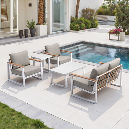 Welt Outdoor Patio Coffee Table, White