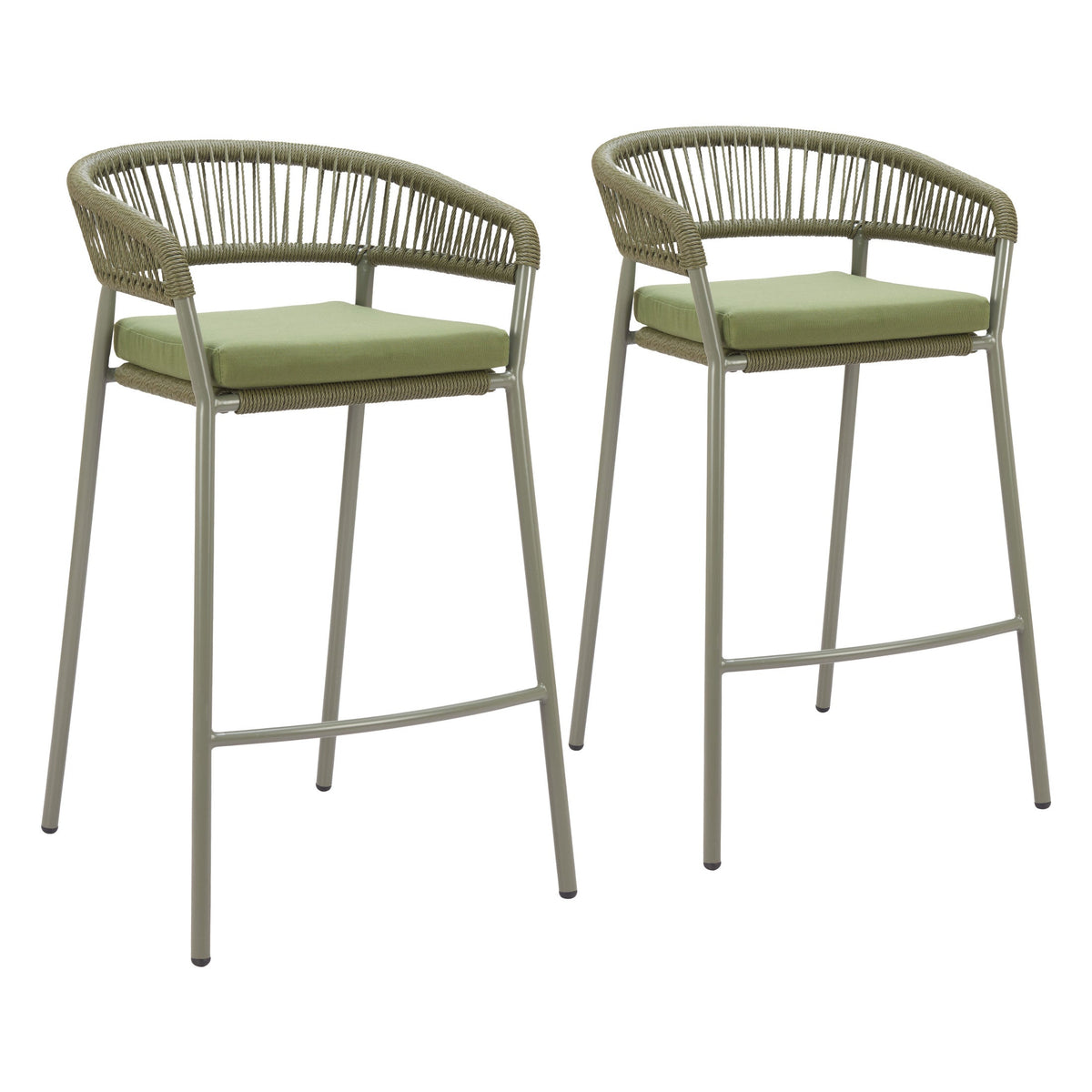 Skye Outdoor Patio Barstool, Set of 2, Green