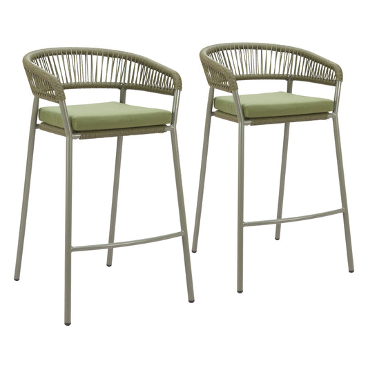 Skye Outdoor Patio Barstool, Set of 2, Green