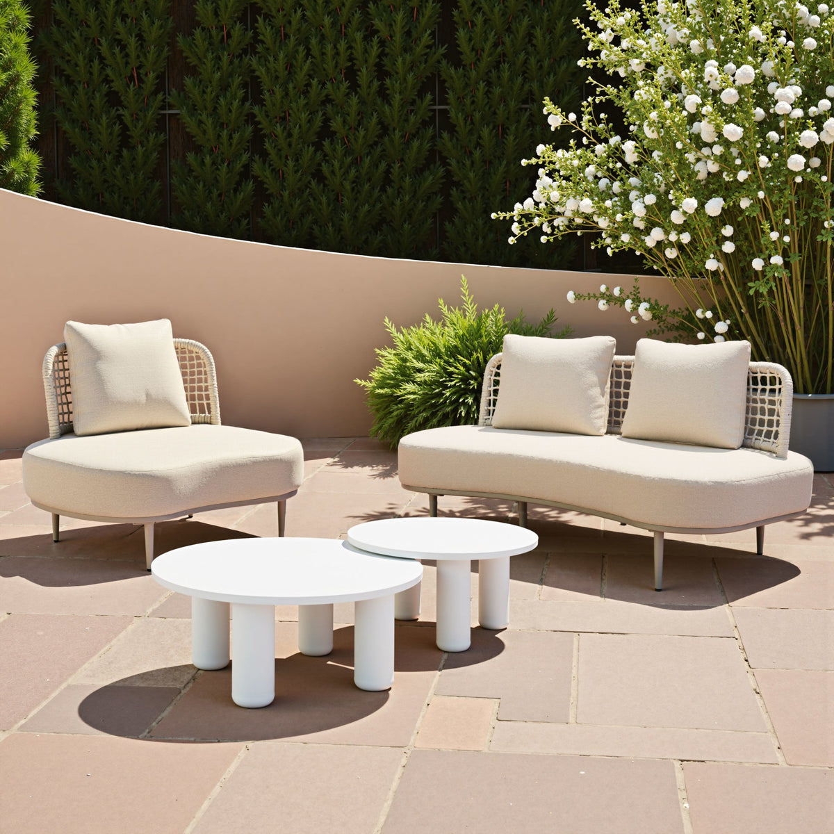 Ola Outdoor Patio Coffee Table Set, 2-Piece, White