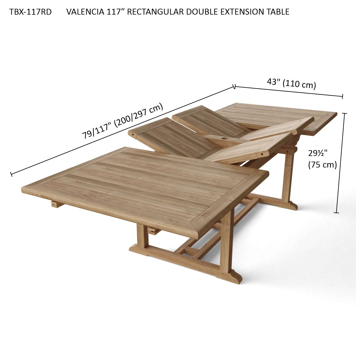 Anderson Teak Valencia 117" Rectangular Table w/ Double Extensions
